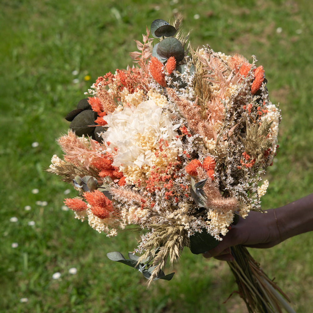 Flowrette Charles bouquet fleurs séchées taille M tons pêche