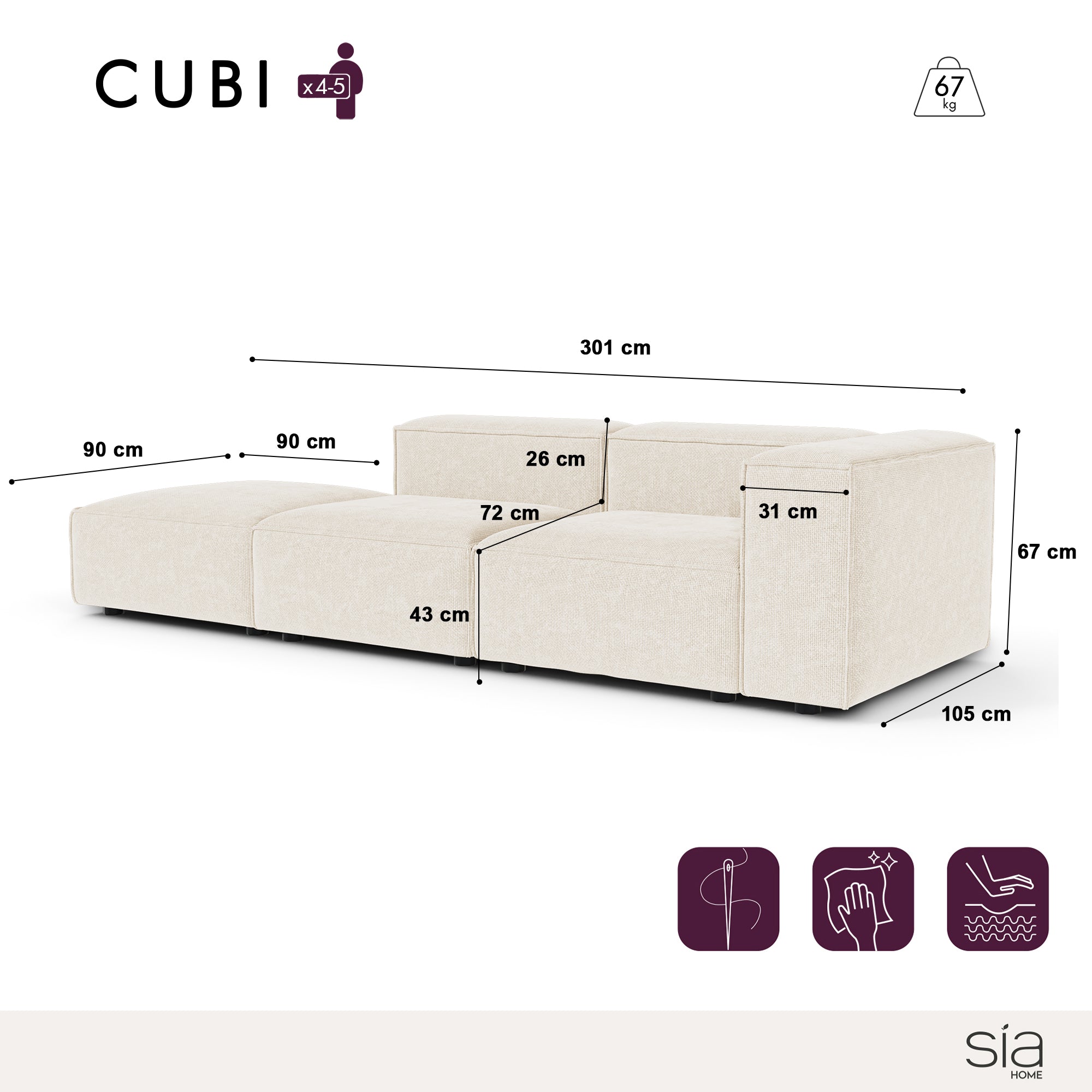 Sia Home Cubi Canapé modulable droit confort mousse