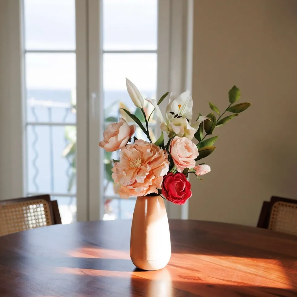Flowrette Rousseau bouquet fleurs papier lys corail rose durable