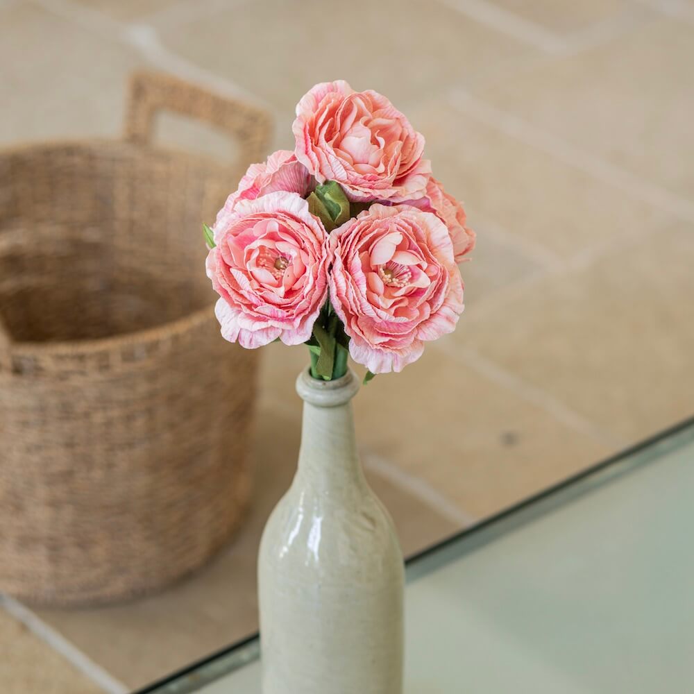 Flowrette Camélia fleur en papier rose pâle x1 éternelle