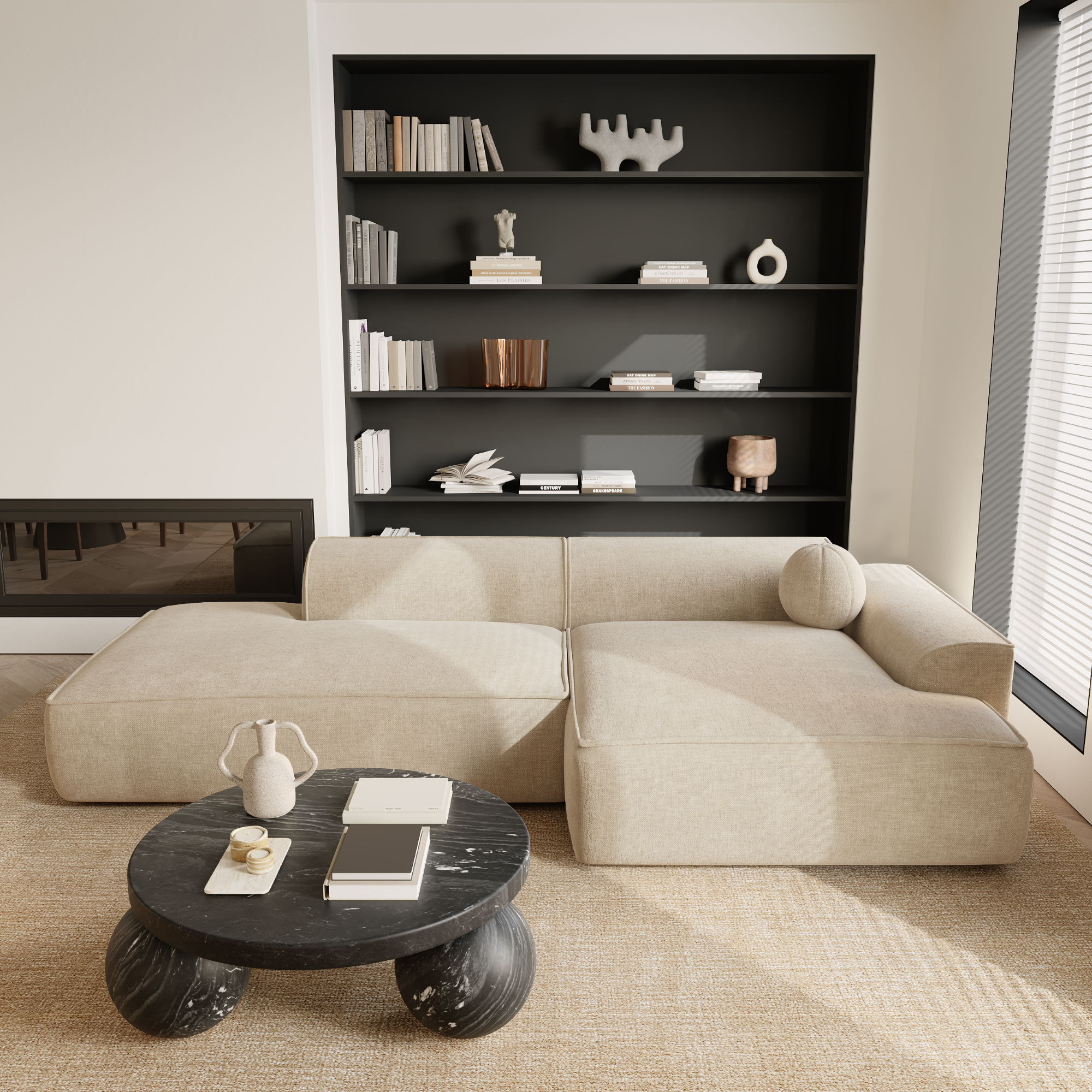 Sia Home Ania 300 cm canapé d'angle droit crème