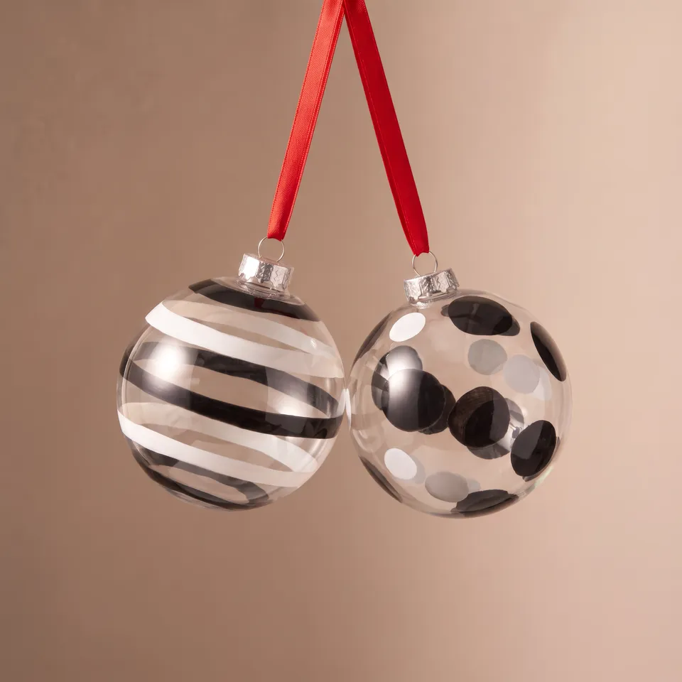Sia Home Boules Noël graphiques boule verre 8 cm noir lot 2