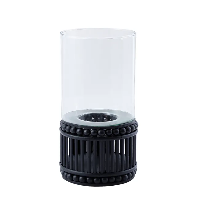 Sia Home Perline porte-bougie bois noir 35,5 cm rotin