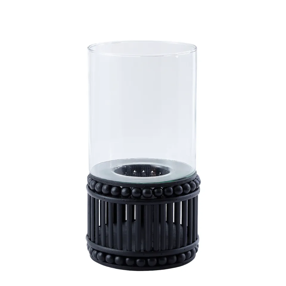 Sia Home Perline porte-bougie bois noir 35,5 cm rotin