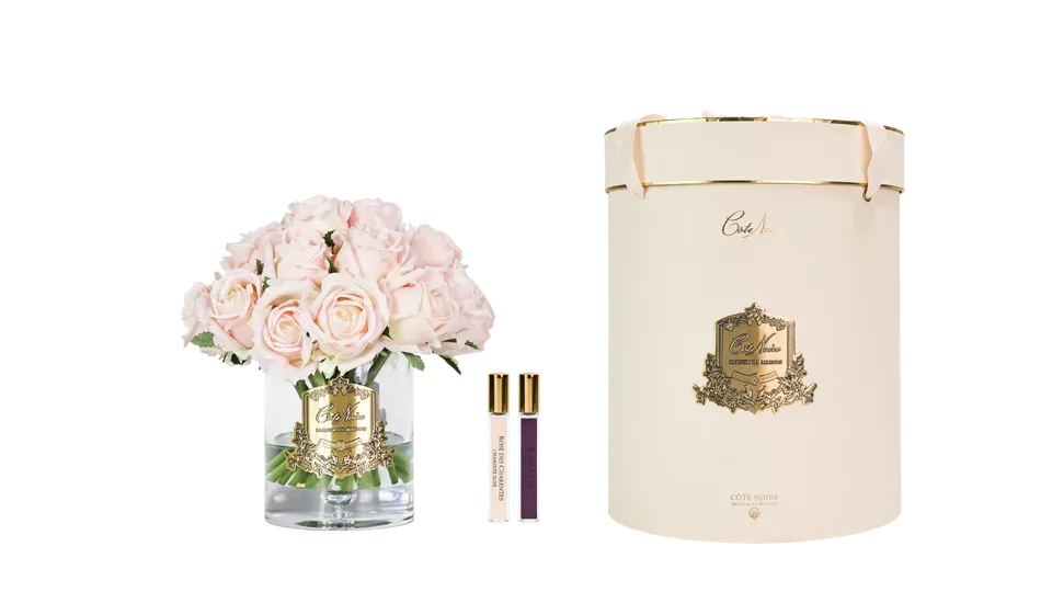 Côte Noire LRB15 grand bouquet rosebuds champagne boîte rose