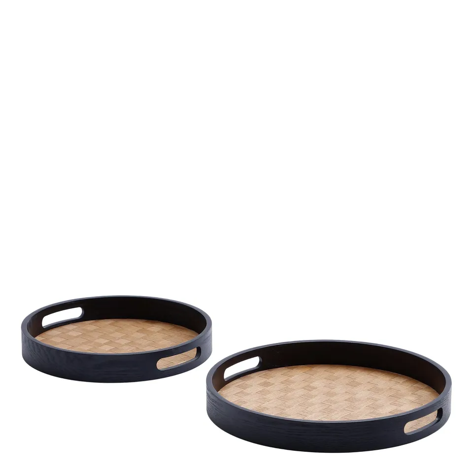 Sia Zenko plateau rond décoratif noir lot de 2 bois