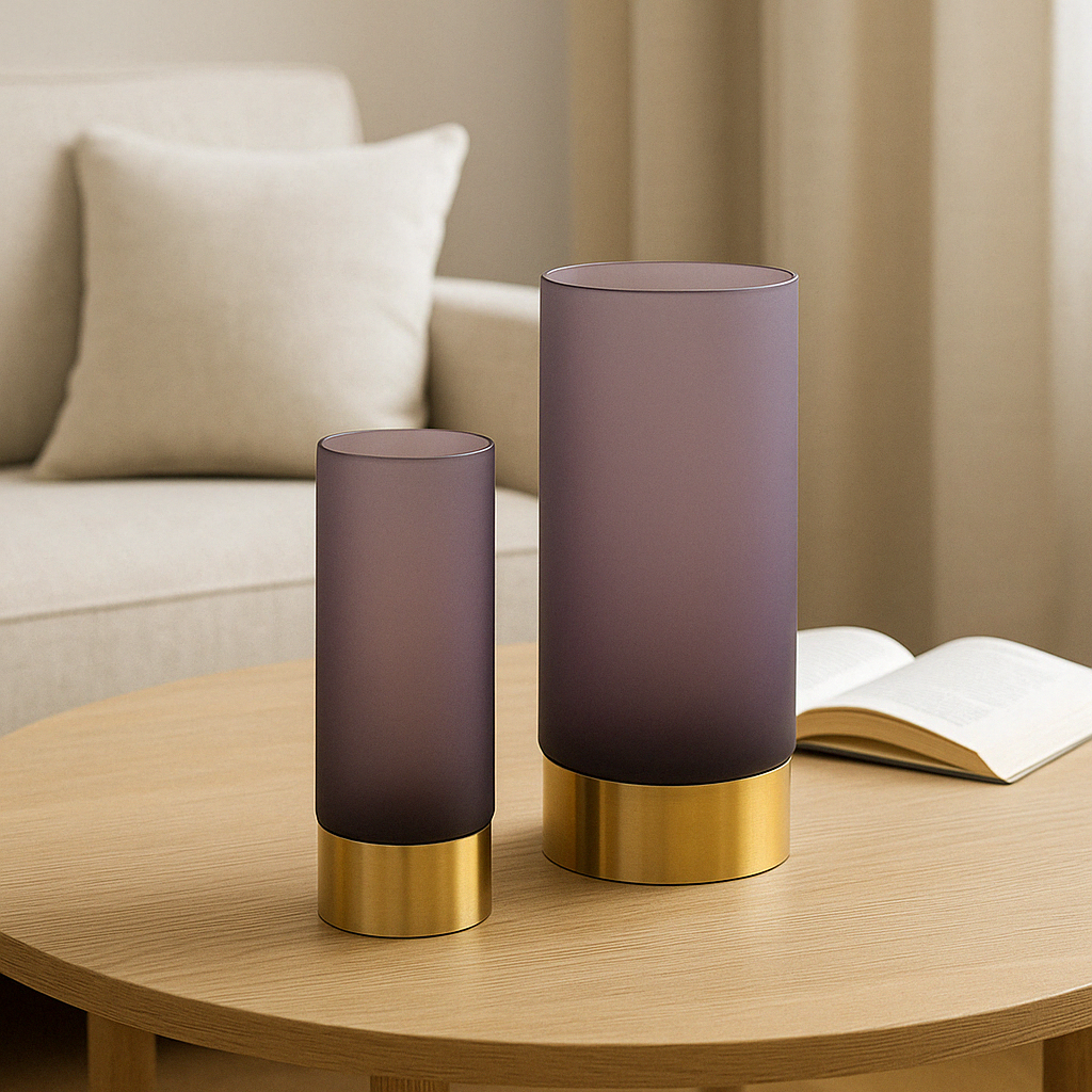 Sia Ring Vase verre moyen 24 cm violet et or