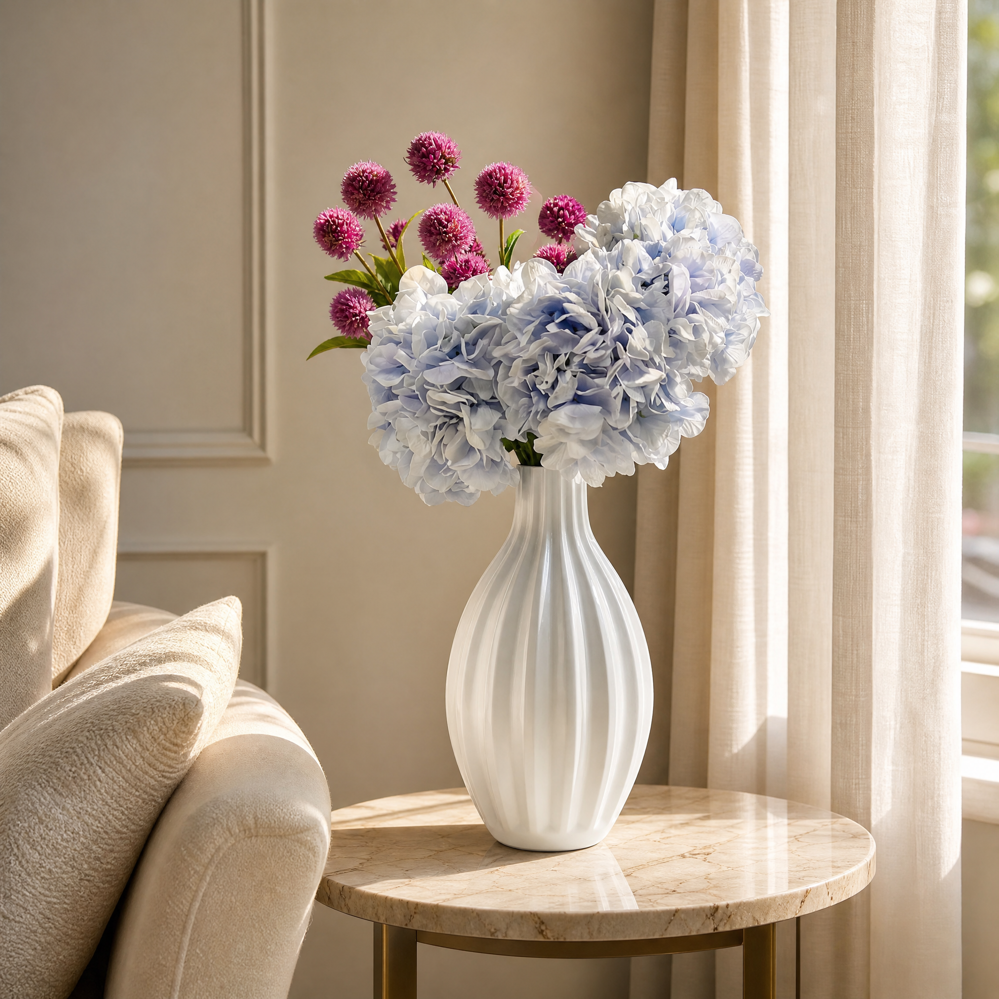 Sia Home Bouquet d'hortensias bleus 5 tiges 63 cm