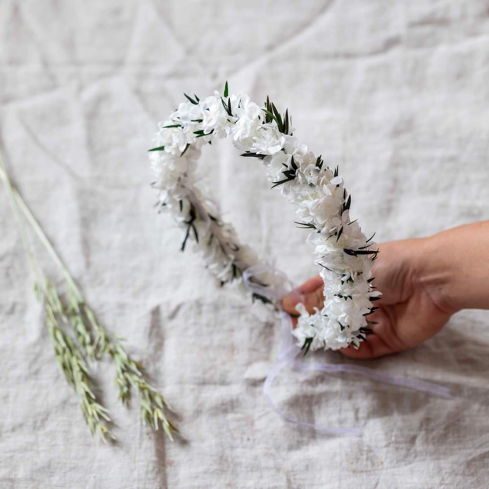 Flowrette Romy couronne fleurs séchées blanche mariage