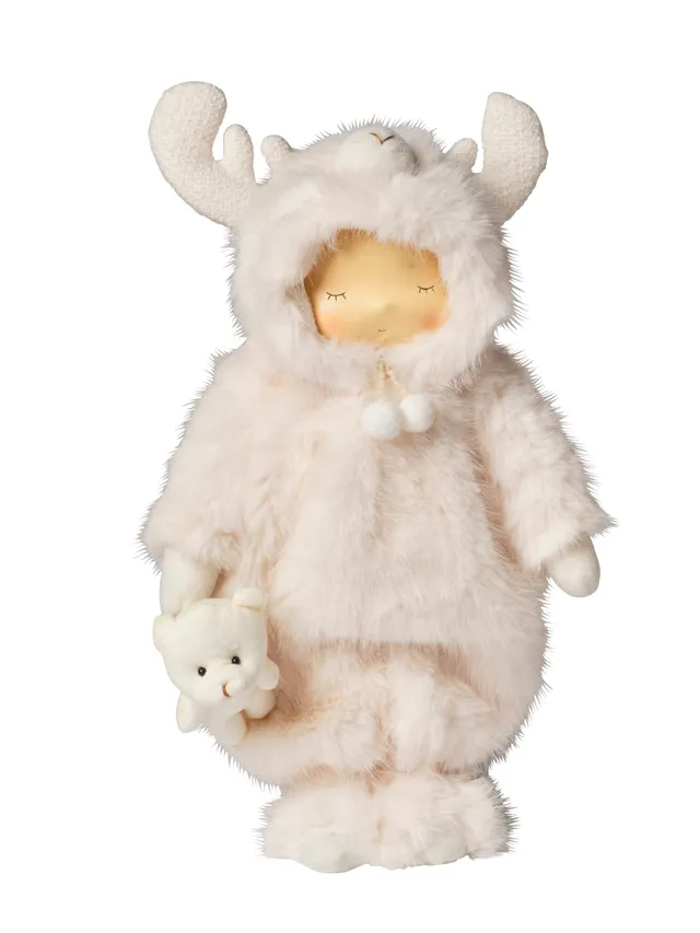 Feuillazur Contenants Renne fourrure figurine déco blanc Noël
