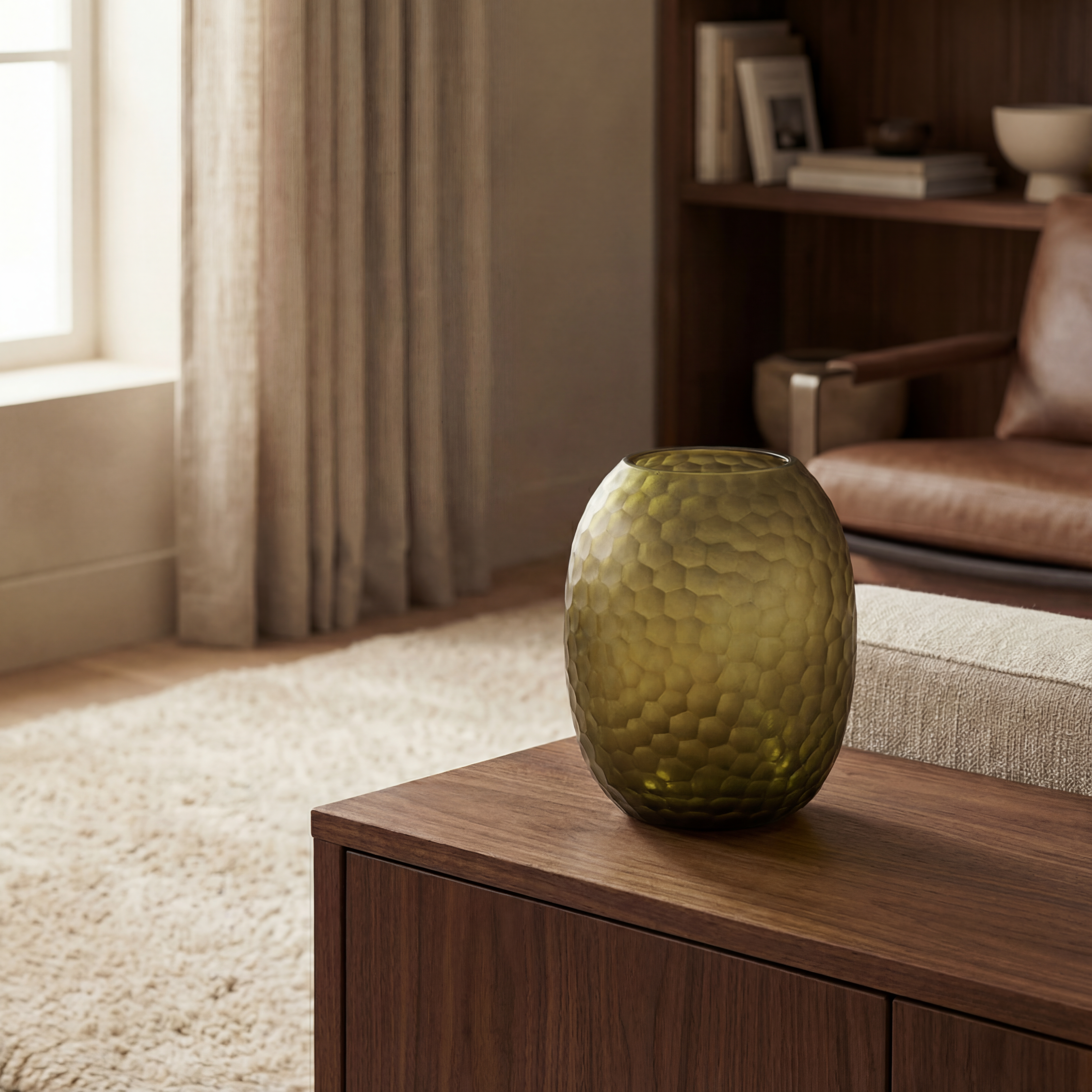 Sia Gemma vase verre soufflé vert 25 cm facetté