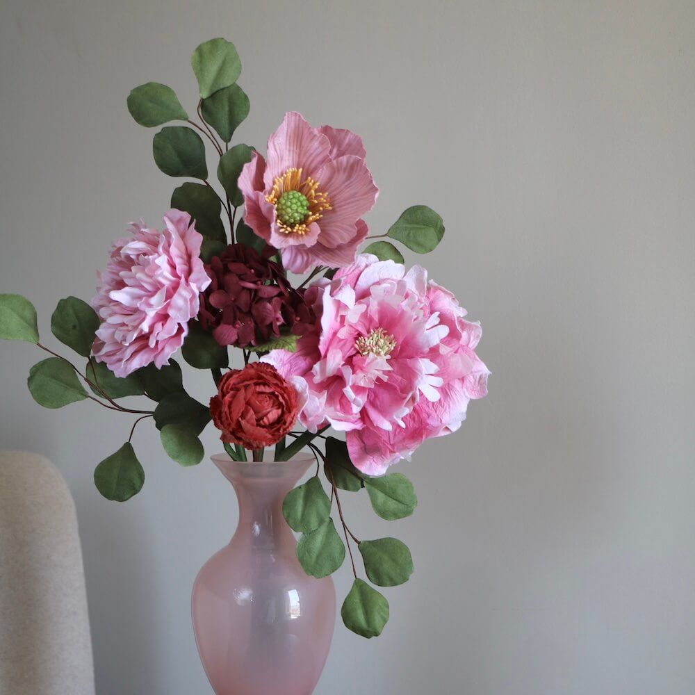 Flowrette Fleurs en papier Miró bouquet rose bordeaux éternel