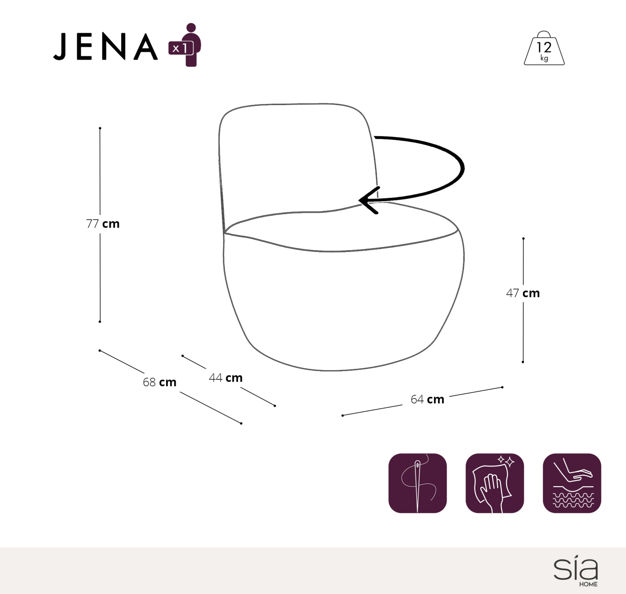 Sia Home Jena Fauteuil Pivotant 360 Écru Salon