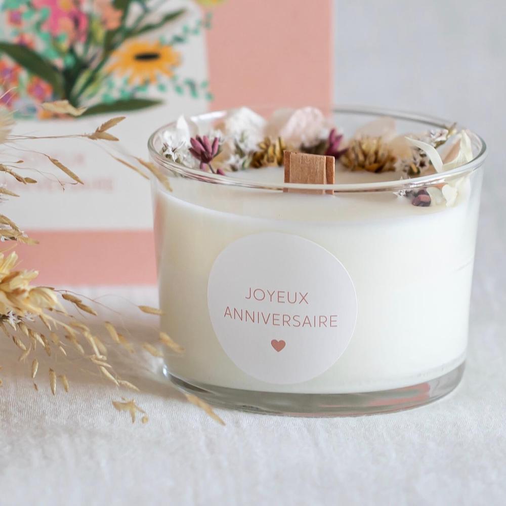 Flowrette Coffret Anniversaire fleurs séchées bougie vase