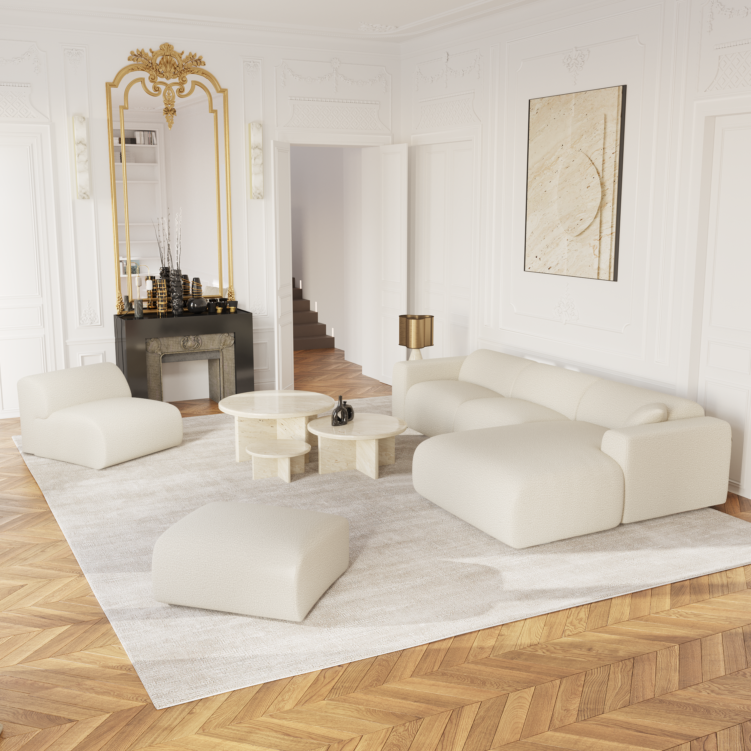 Sia Myra canapé grand angle droit crème arrondi