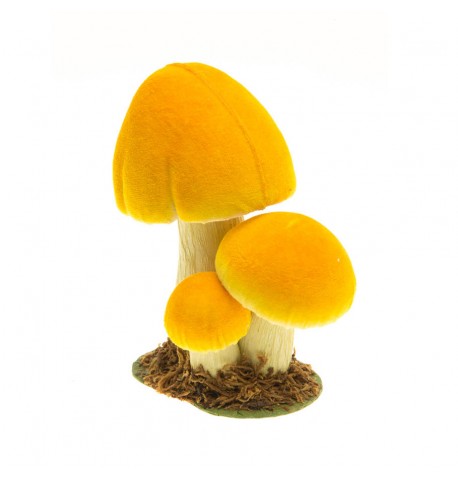 Feuillazur 3 champignons jaunes déco automne sur socle
