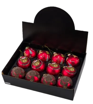 Feuillazur Rungis Boules En Verre rouge ours boule Noël 12 pcs 8cm