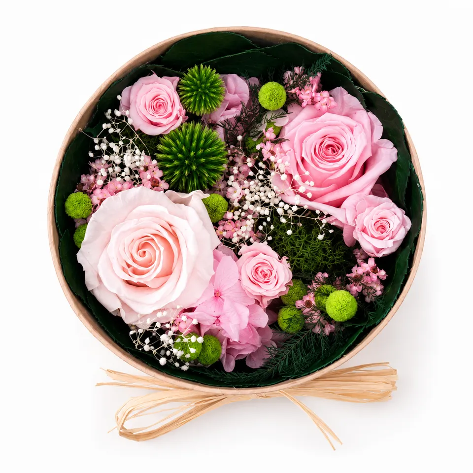 Ateliers Ouchamp Rue de Parme box coeur fleurs stabilisées 25 cm