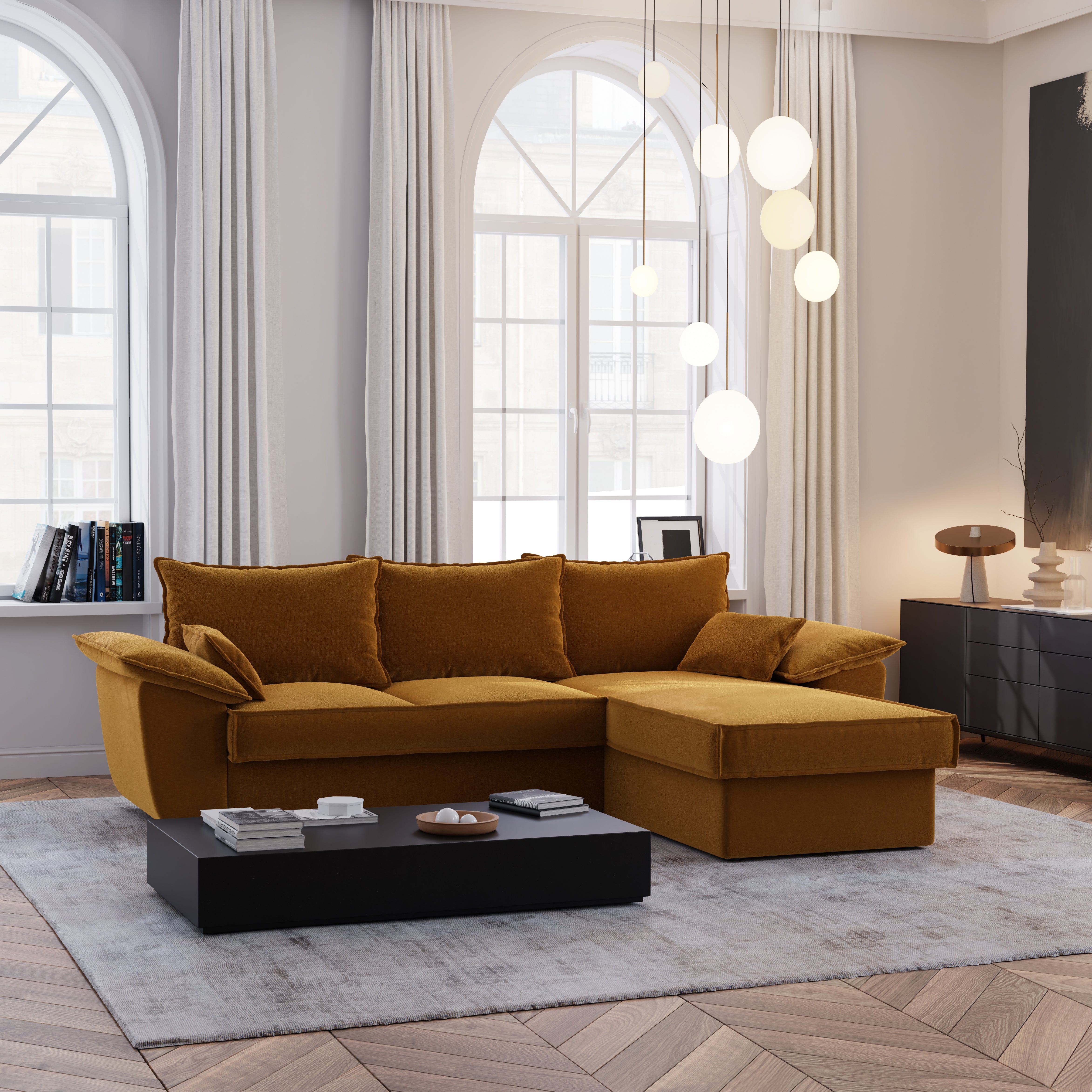 Sia Sasha canapé convertible angle droit beige coffre