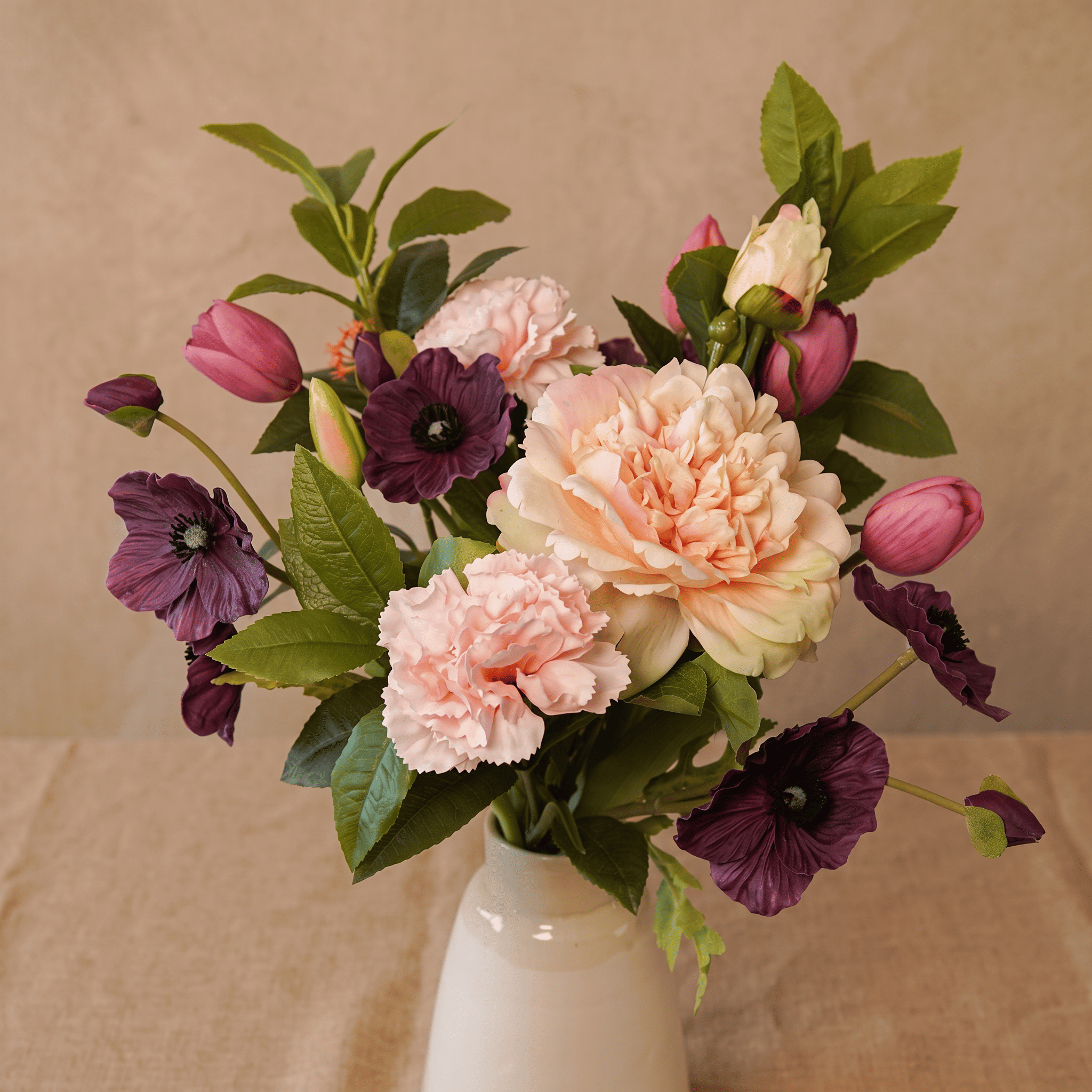 Flowrette Morgane bouquet artificiel pivoine violet rose