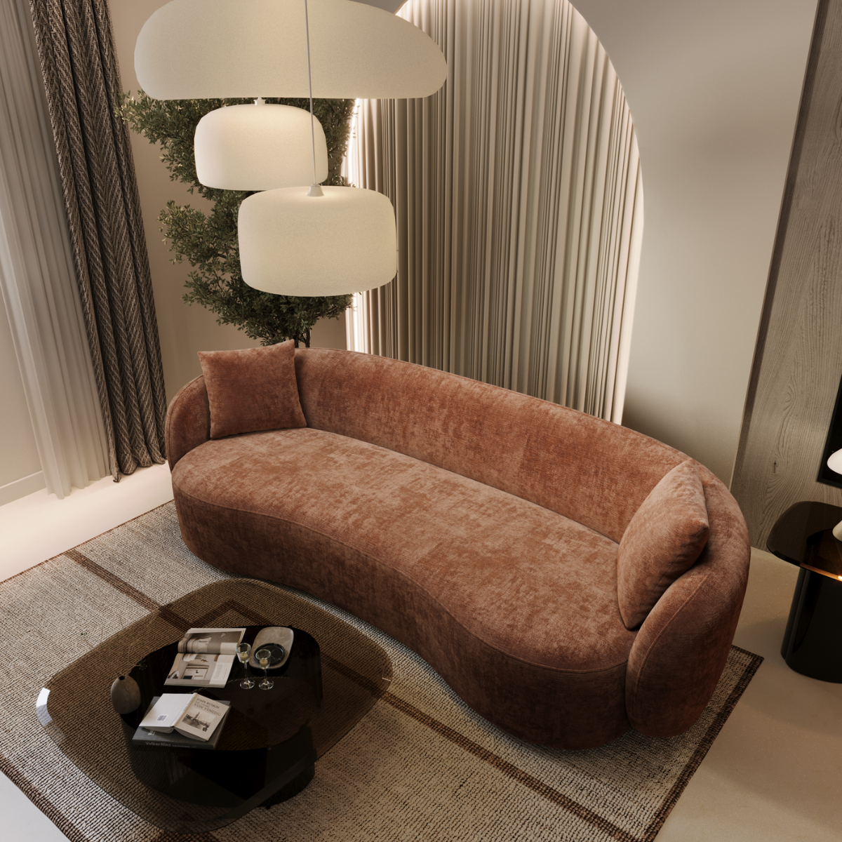 Sia Home Céline canapé droit crème courbes arrondies