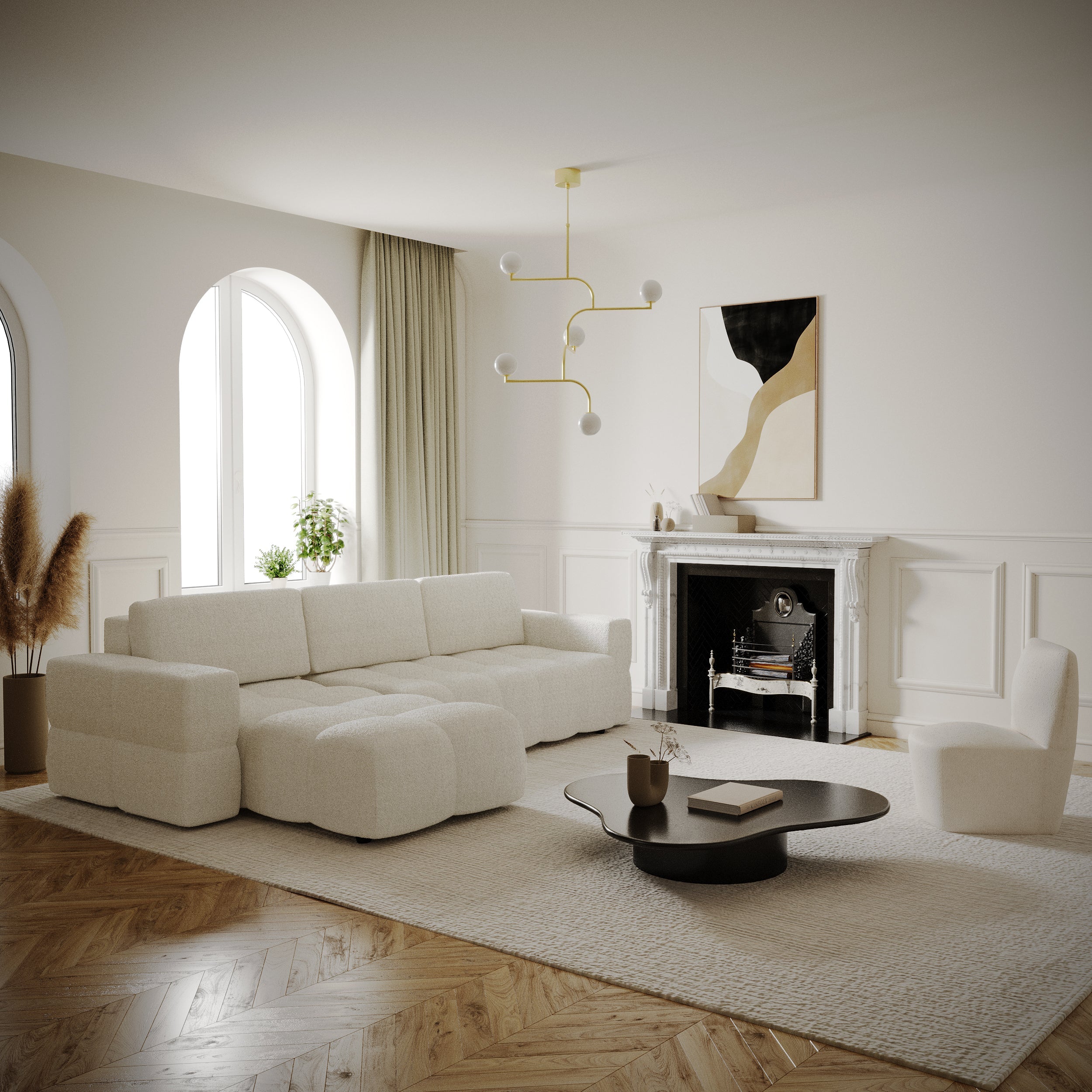 Sia Home Gabriel Canapé Angle Droit Convertible Crème
