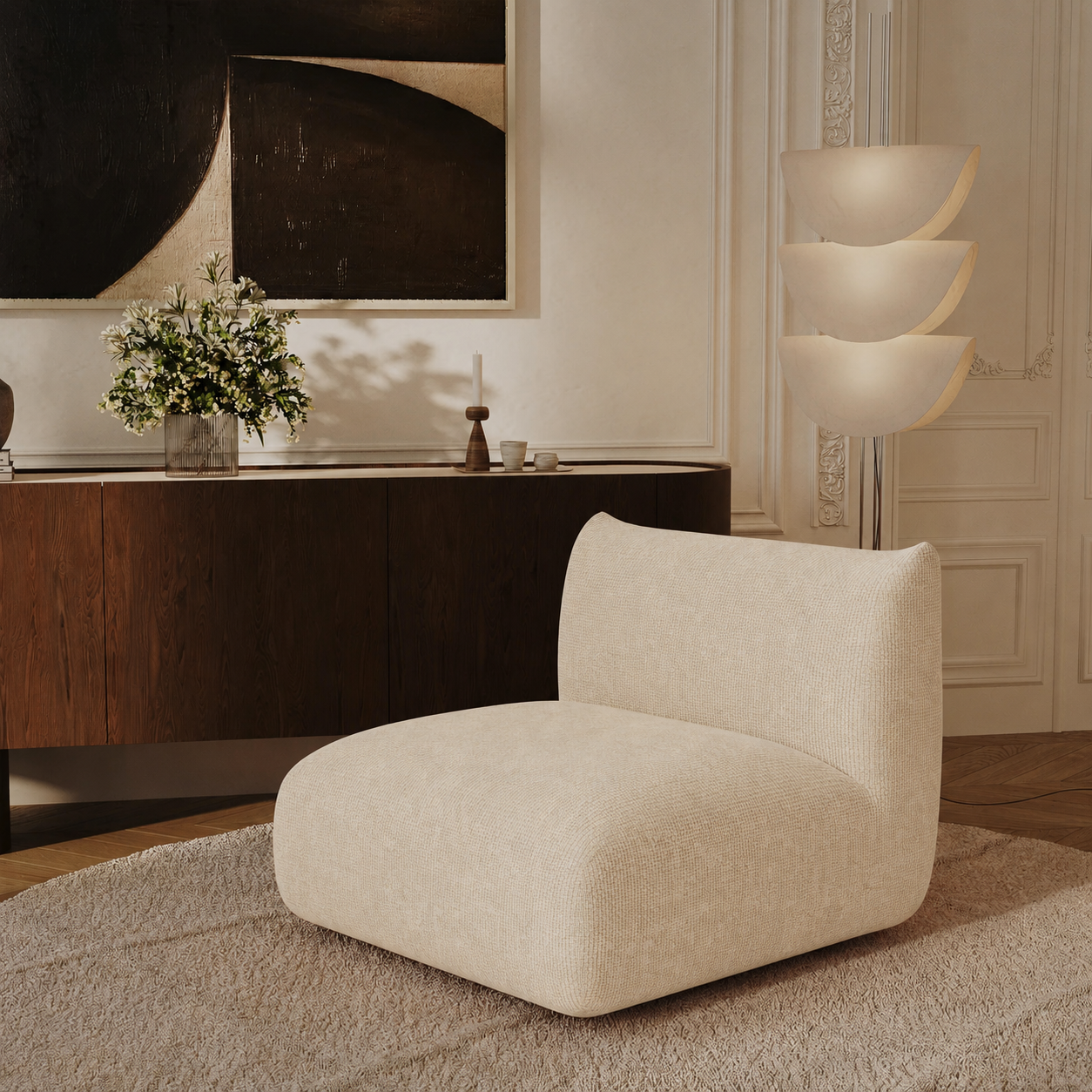 Sia Home Nooma fauteuil tissu crème modulaire arrondi