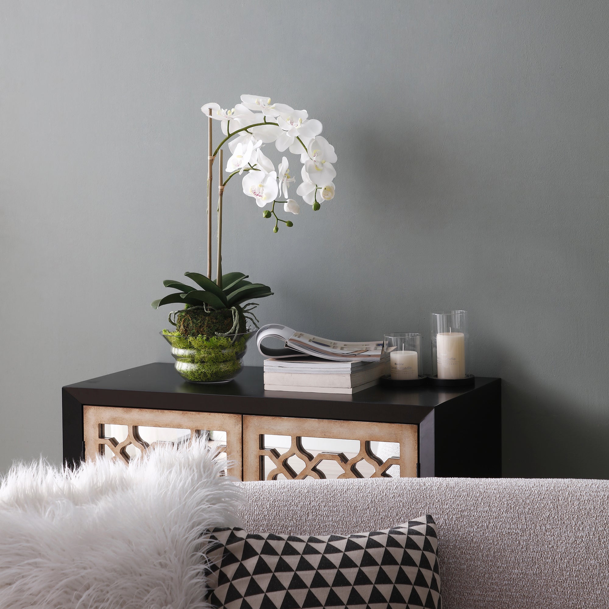 Sia Home Orchidée terre composition artificielle blanc 70 cm
