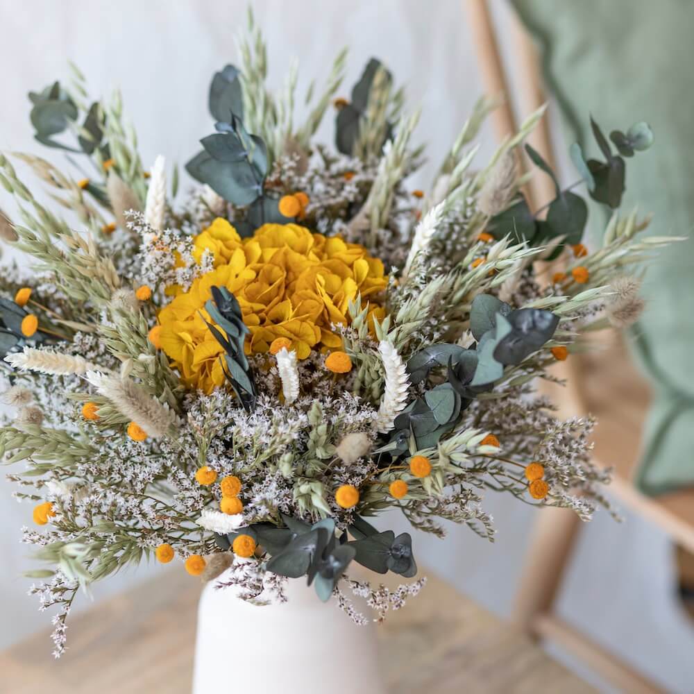 Flowrette Ambroise bouquet fleurs sechees jaune safran S