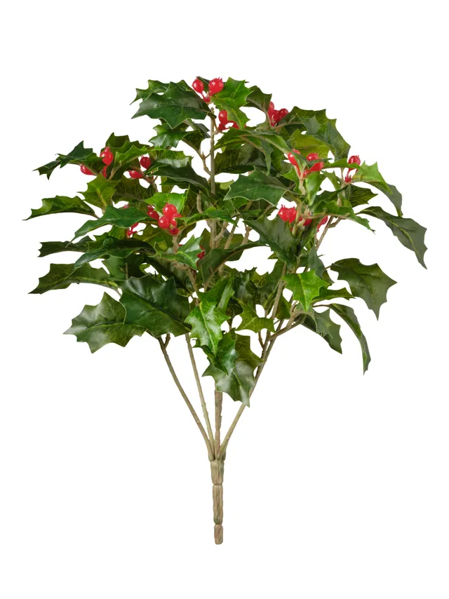 Feuillazur Rungis Branche de houx vert artificiel 35 cm