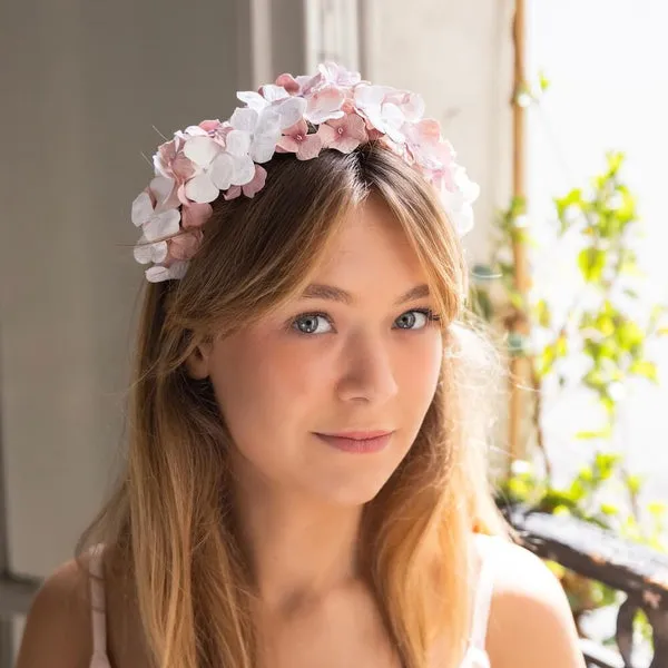 Flowrette Serre-tête fleurs papier rose blanc