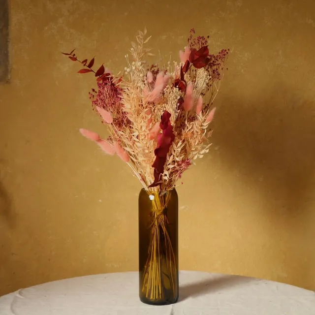 Flowrette Malo bouquet fleurs séchées rubis pêche