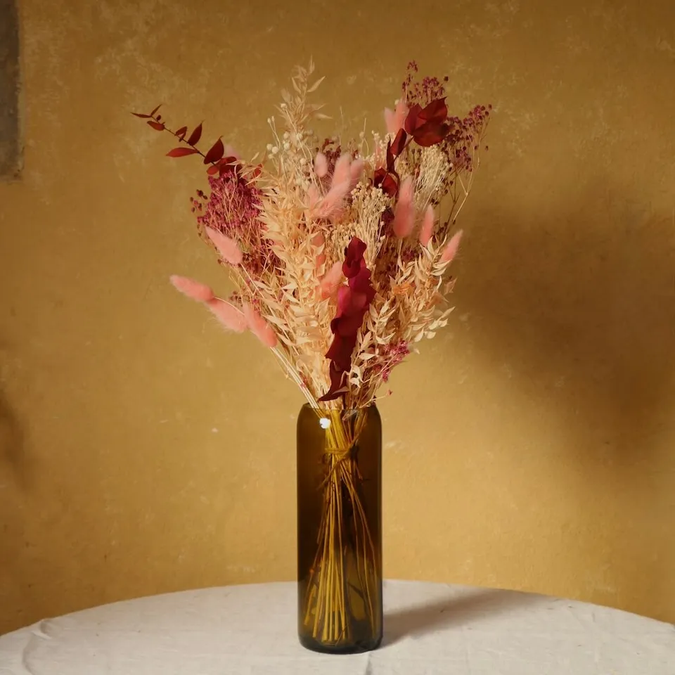 Flowrette Malo bouquet fleurs séchées rubis pêche