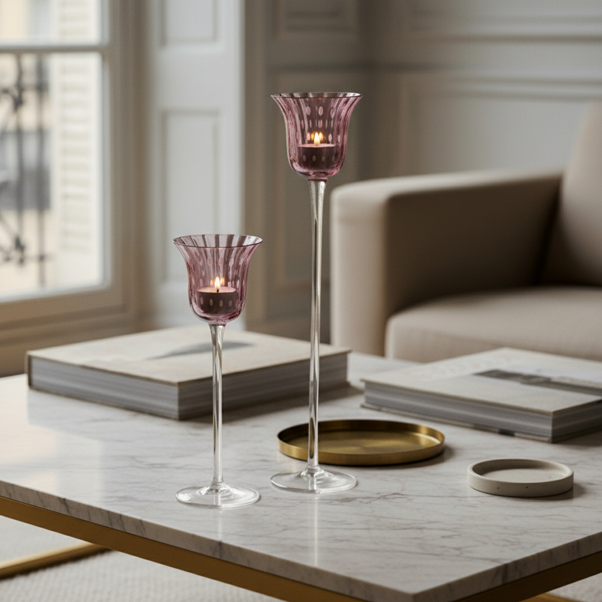 Sia Home Fairy photophore verre mauve 25 cm