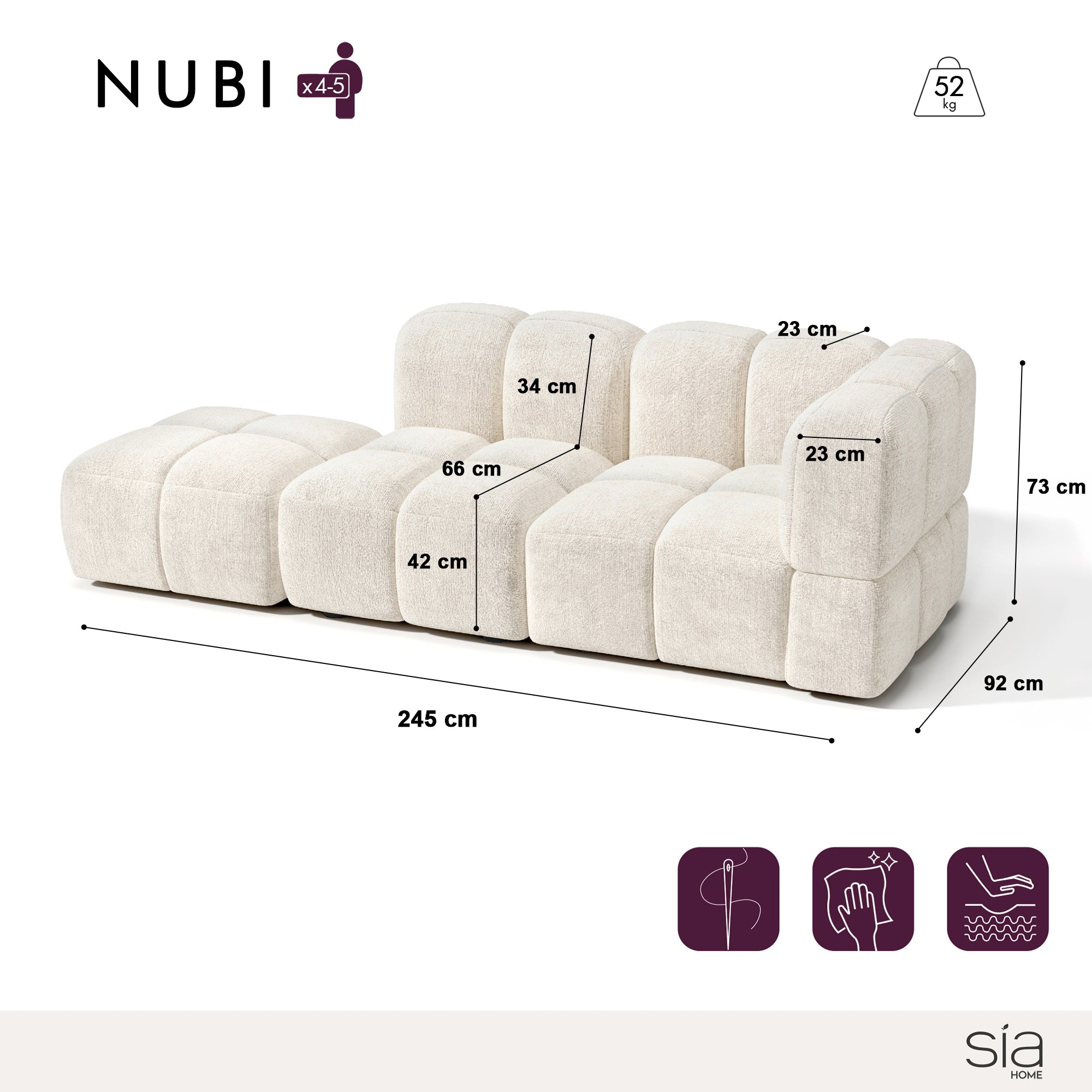 Sia Home Nubi canapé modulable droit 4 places