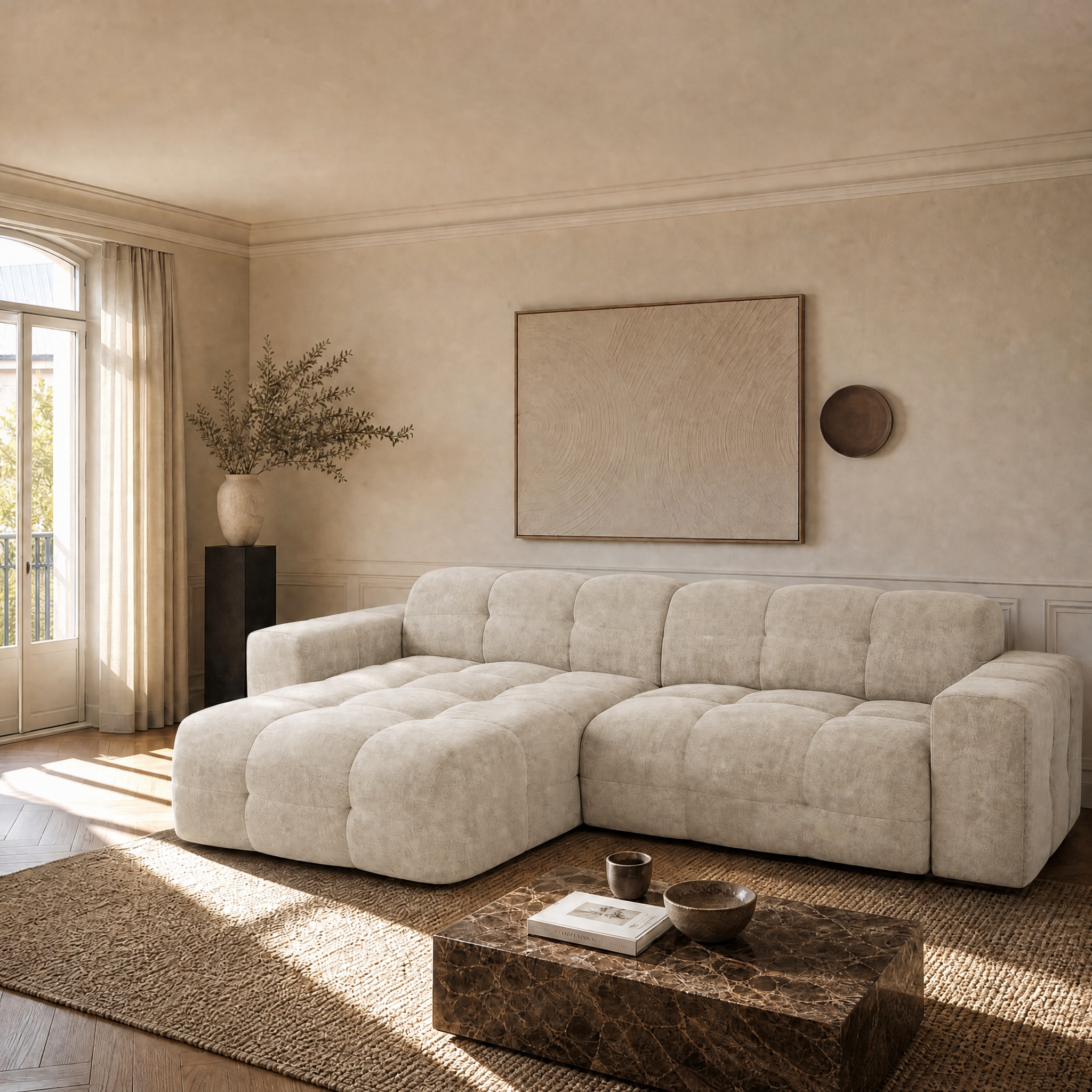 Sia Home Mael canapé angle gauche crème 5 places arrondi