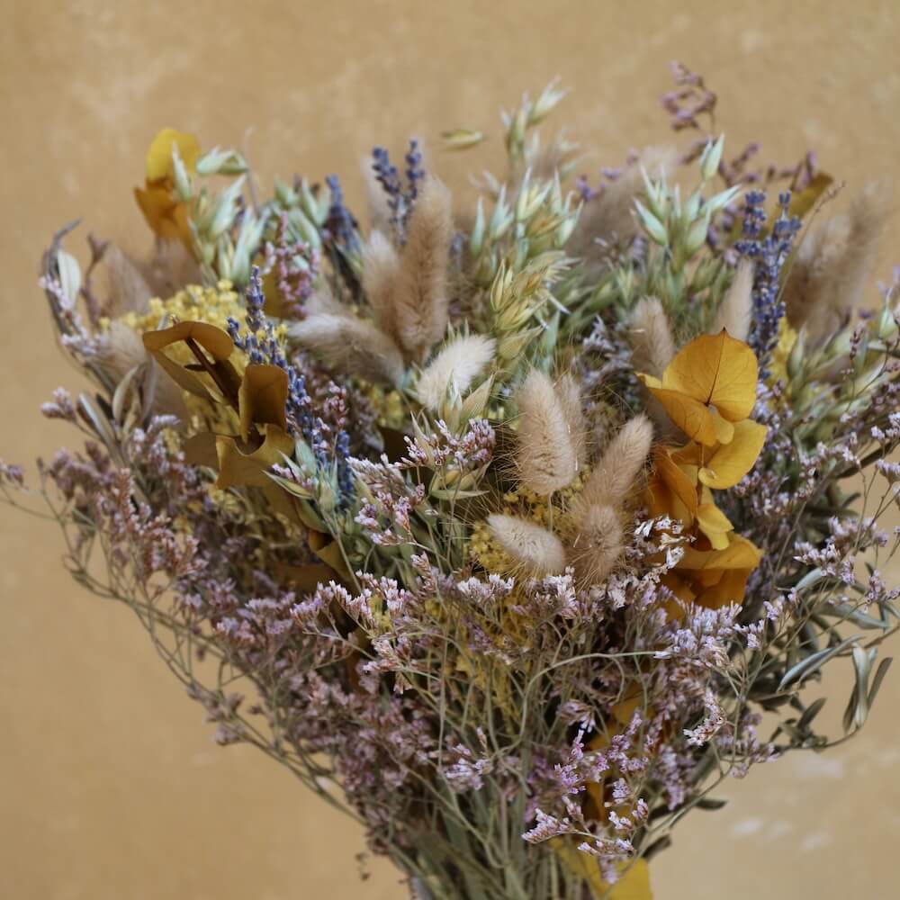 Flowrette Stanislas bouquet fleurs séchées M gypsophile moutarde