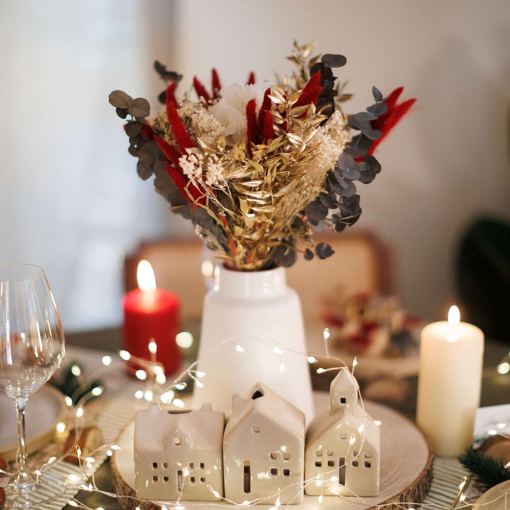 Flowrette Fleurs séchées Bouquet de Noël vert eucalyptus M