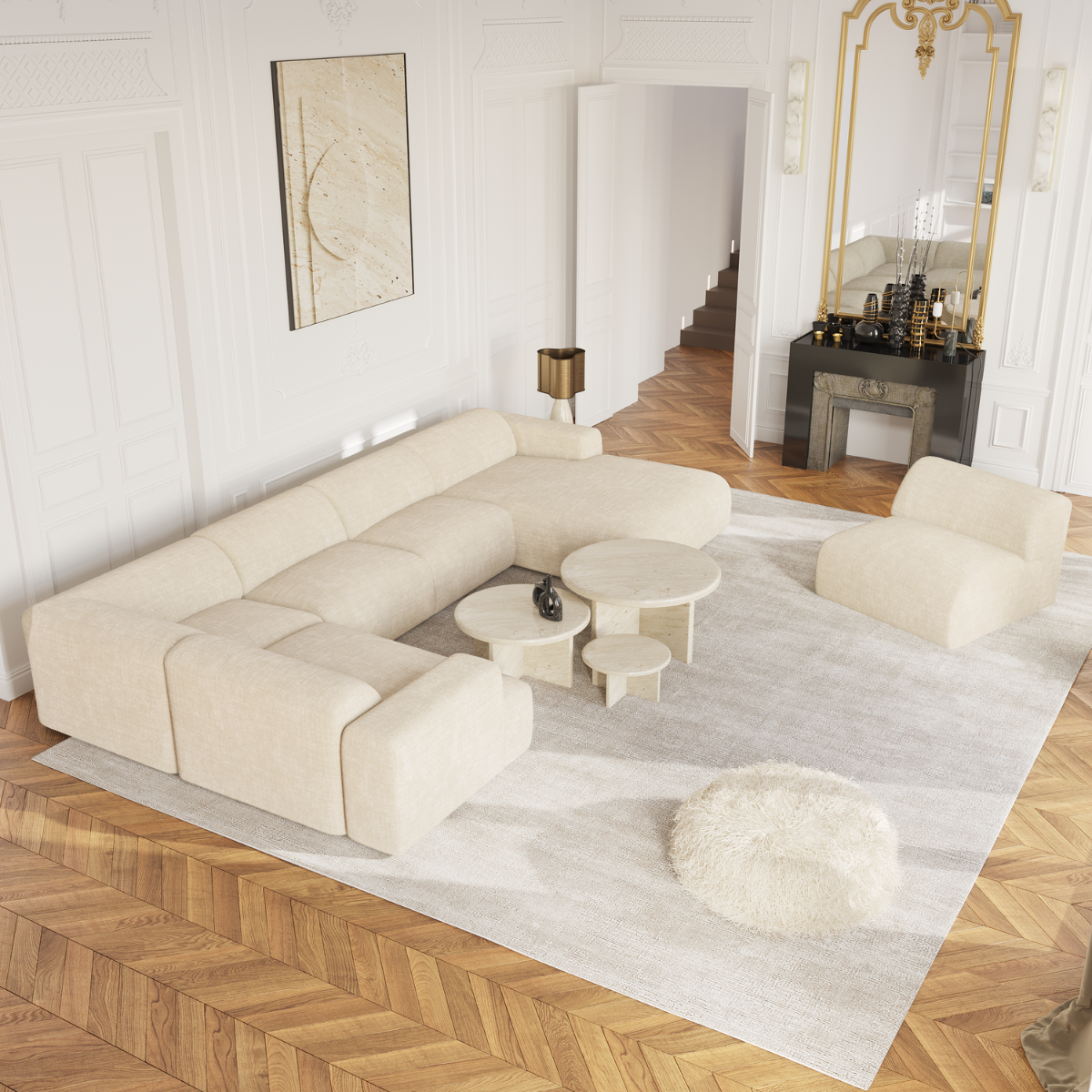 Sia Home Myra canapé panoramique angle droit crème 5 places