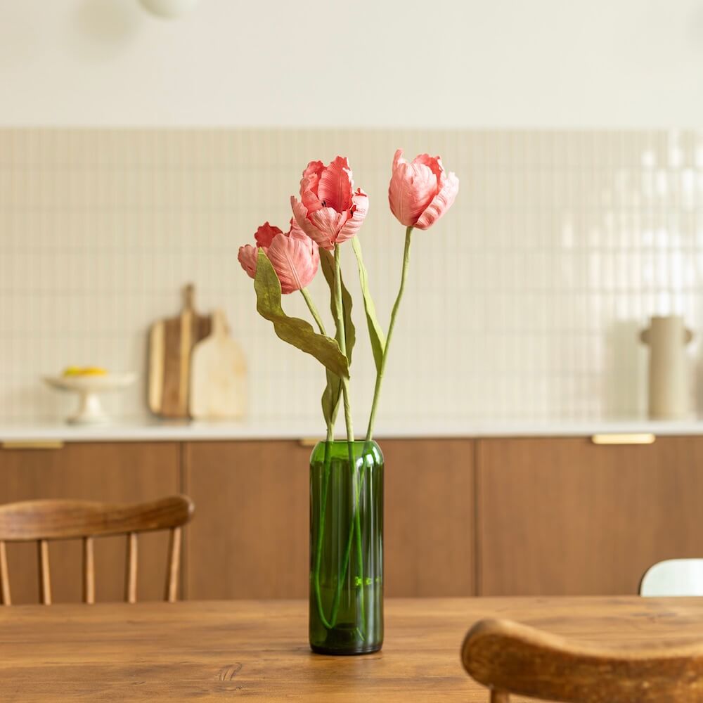 Flowrette Tulipe rose fleur en papier tige x1