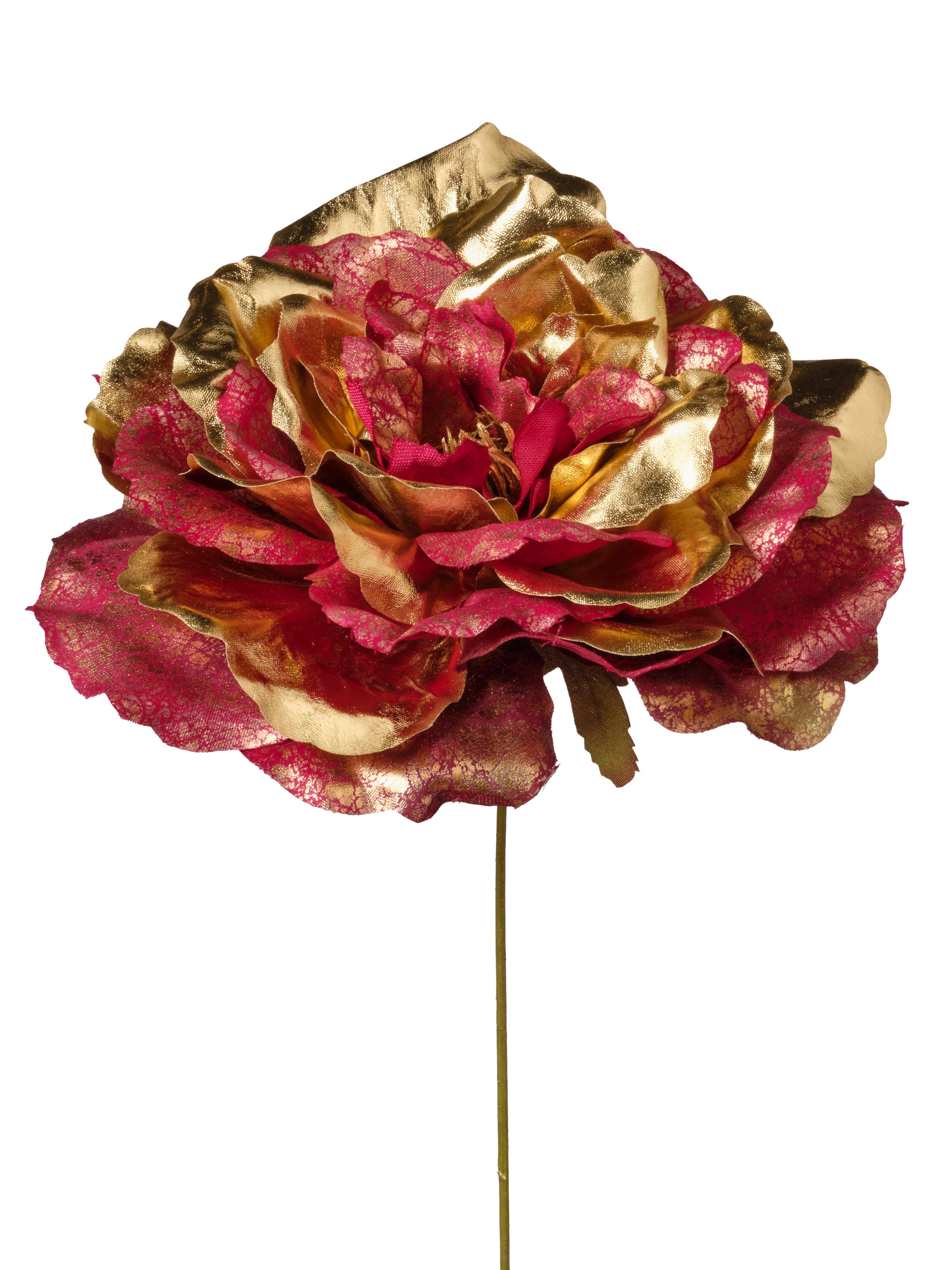 Feuillazur Rungis Rose métallique fleur Noël rouge tige 150cm