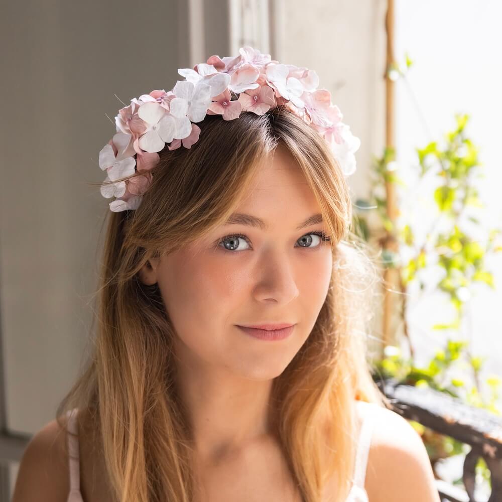 Flowrette Serre tête papier blanc rose serre tête taille L