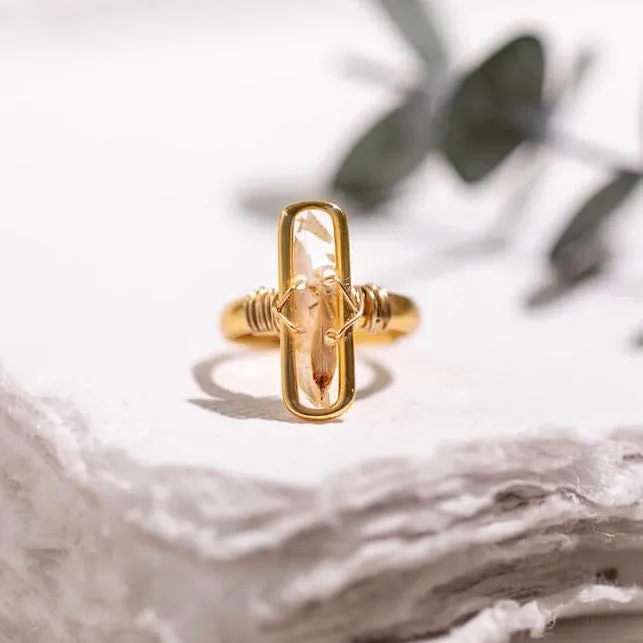 Flowrette Perline bague fleur séchée doré or fin 24 carats ajustable