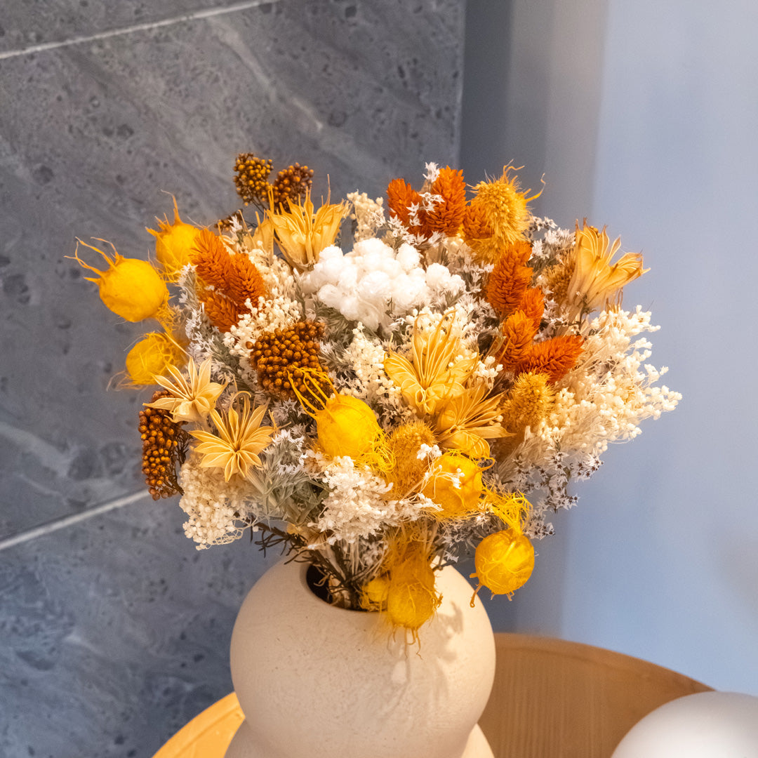 Flowrette Victor bouquet fleurs séchées jaune taille M