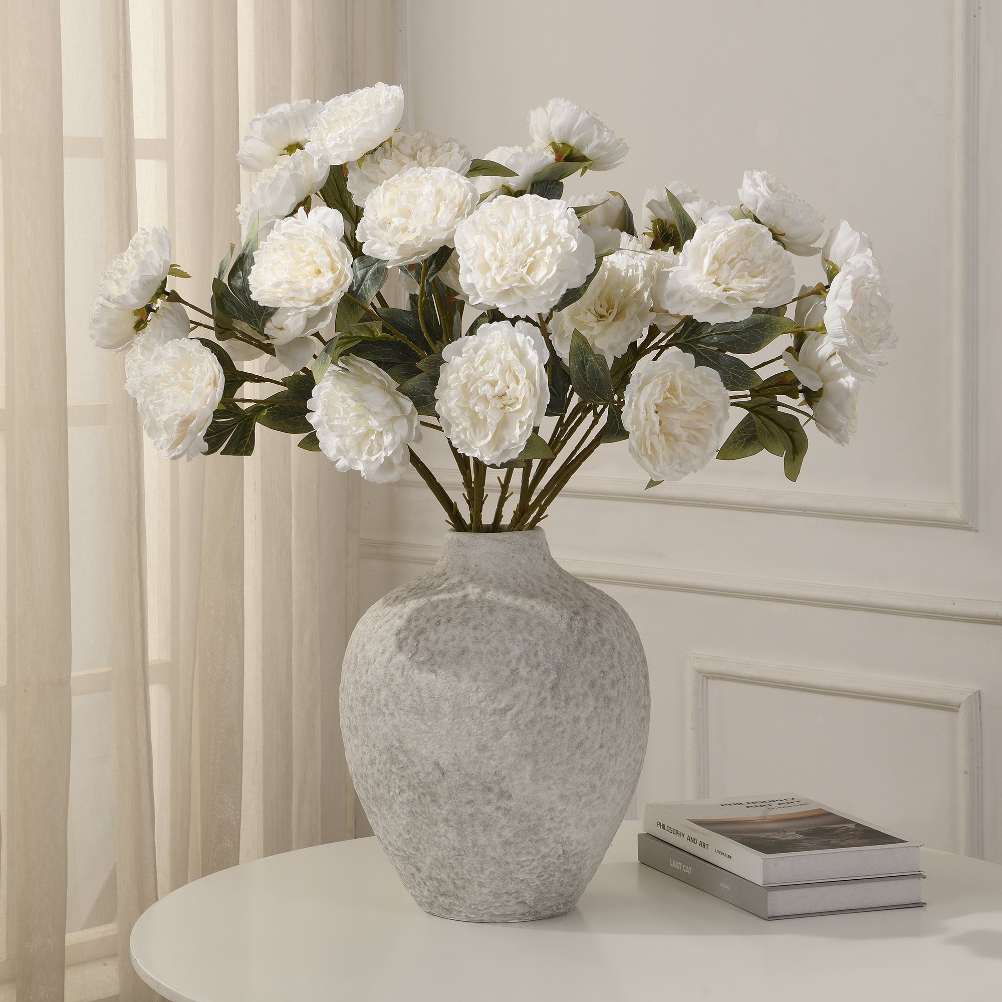 Sia Home Pivoine tige fleur artificielle blanche 85 cm