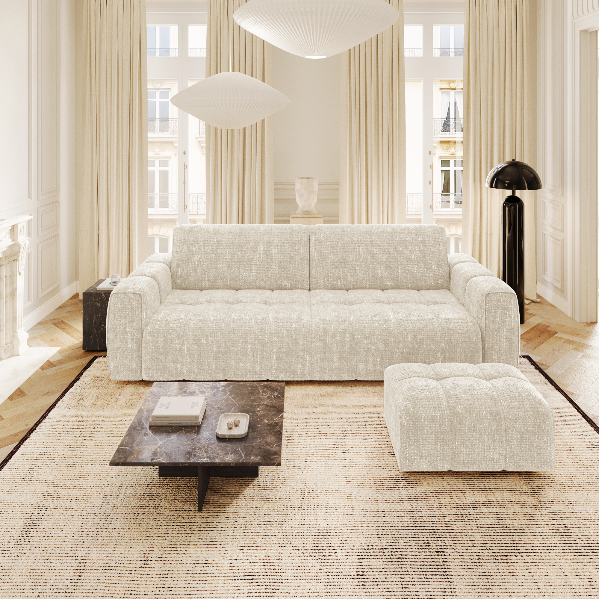 Sia Home Bari pouf capitonné crème