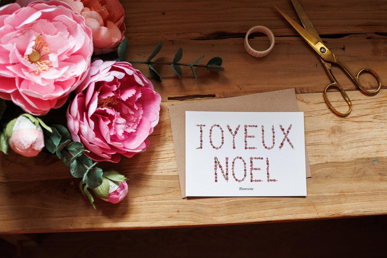 Flowrette Décoration carte postale Noël fleuri Joyeux Noël