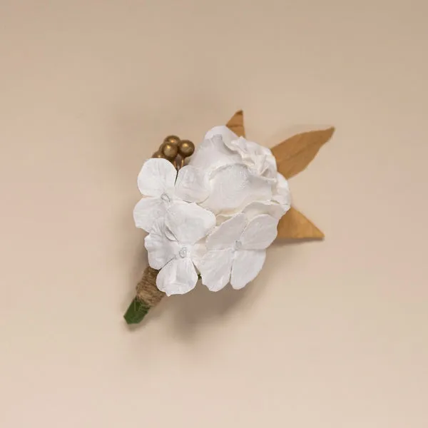 Flowrette Bijoux boutonnière papier blanc doré mariage