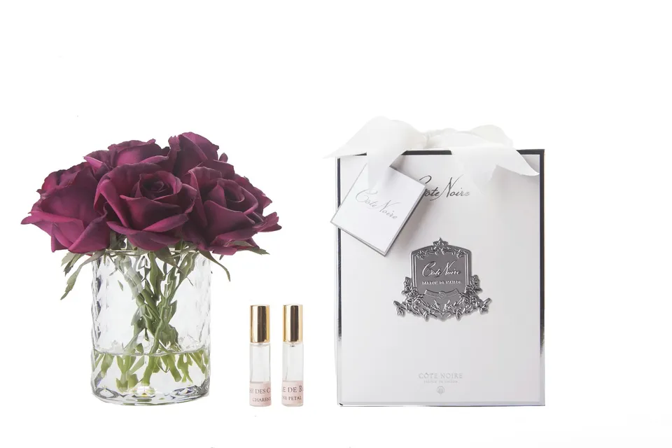 Côte Noire Herringbone Flowers HCF24 fleur boutons rose rouge carmin