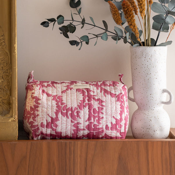 Flowrette Gaya trousse de toilette coton rose fleurs block print